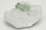 Green Cubic Fluorite Crystal Cluster on Quartz - China #205593-1